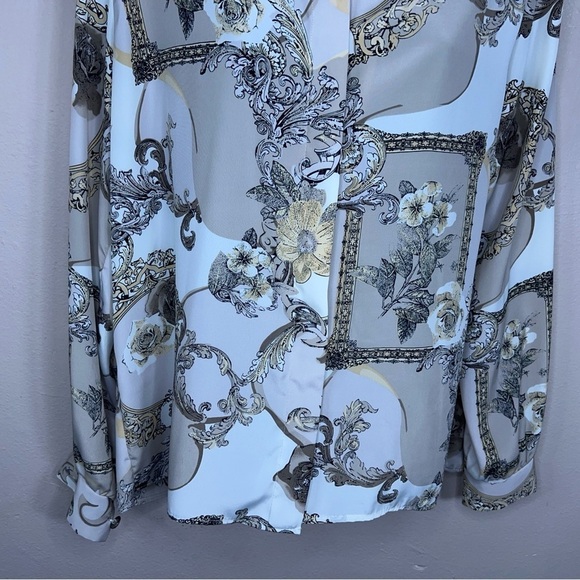 SIZE 12 VINTAGE CRICKET LANE LONG SLEEVE BLOUSE BEIGE JACQUARD FLORAL FILIGREE - Picture 2 of 9